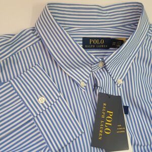 NEW Polo Ralph Lauren Mens 2XB 2TG Blue White Striped Stretch Button Down Shirt